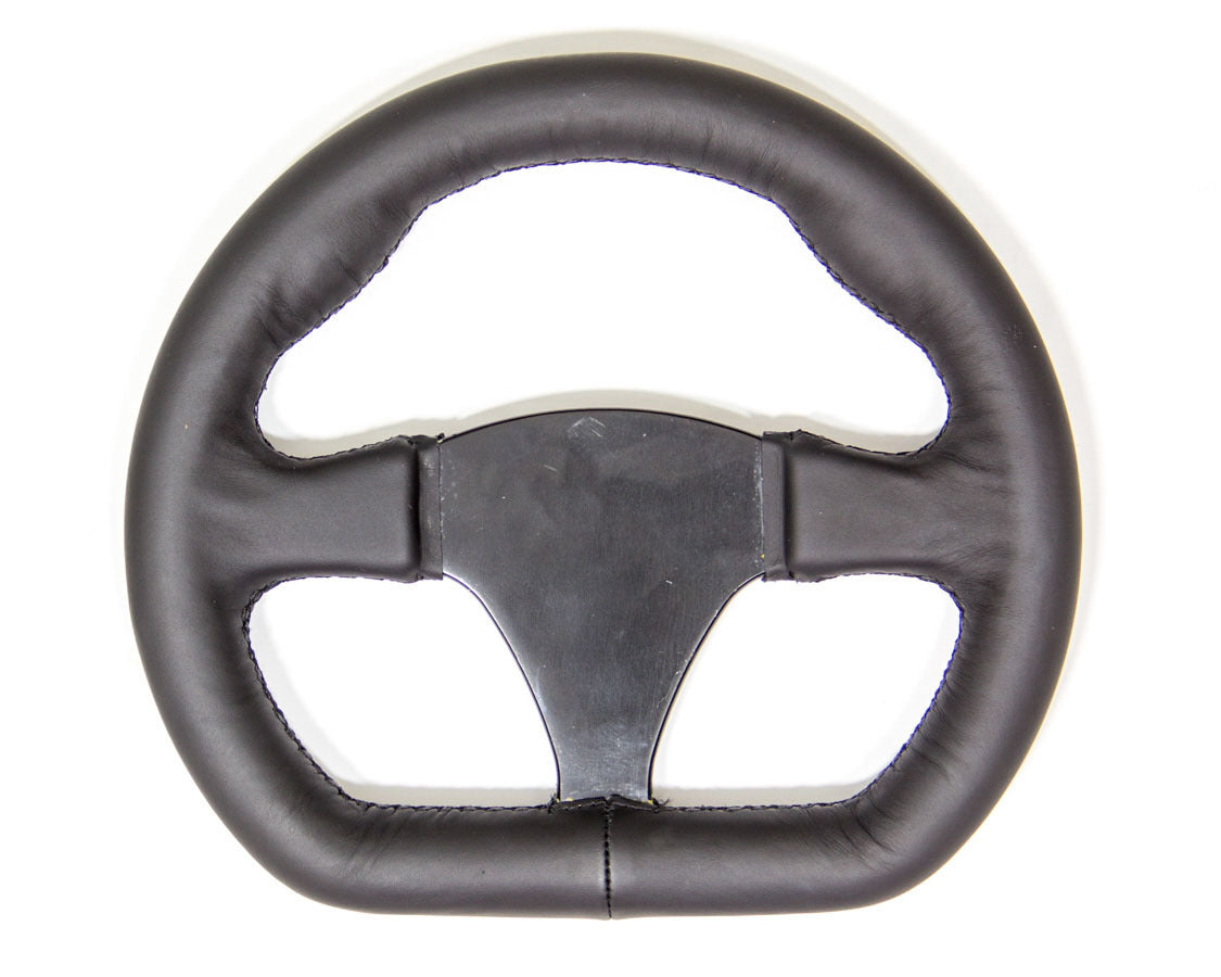 Biondo Racing Products SW-L Black Leather D-Shaped Steering Wheel, 10 Inch Diameter, Flat 3-Spoke Design