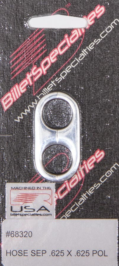 Billet Specialties Hose Separator .625x.625 Polished Aluminum with Stainless Hardware