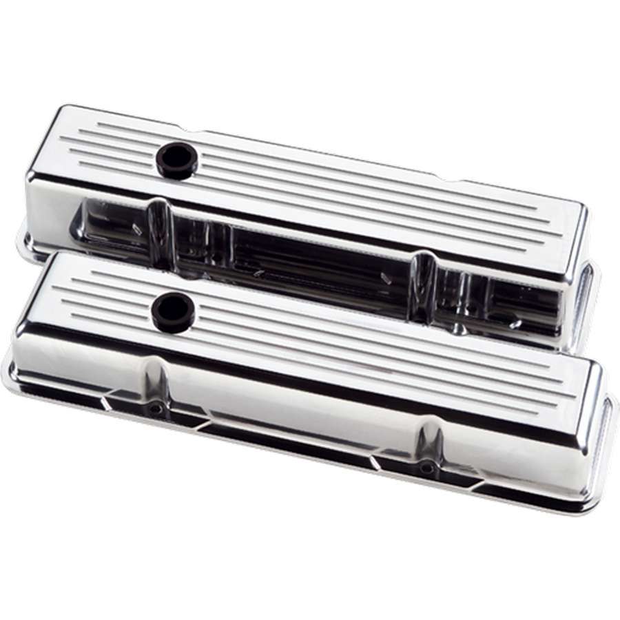 Billet Specialties Polished SBC Short Valve Cover Ball Milled with Breather Hole and Grommets for Small Block Chevy