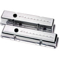 Billet Specialties SBC Script Tall Valve Covers for Small Block Chevy, Aluminum, Polished Finish, Baffled with Breather Hole and Grommets