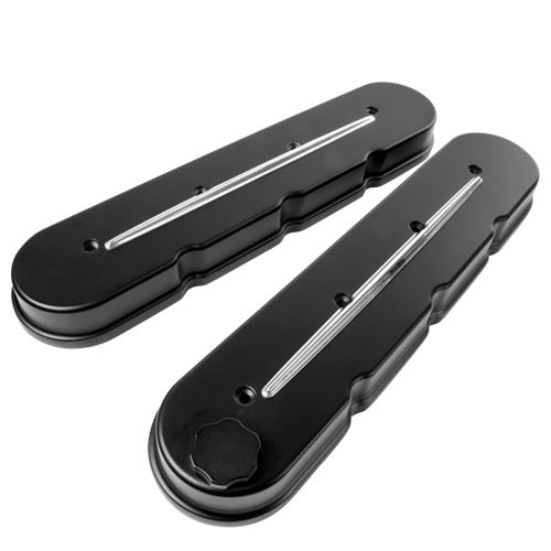 BILLET SPECIALTIES LS Streamline Valve Covers with Gasket and Hardware, Black Powder Coat, Aluminum, Stock Height