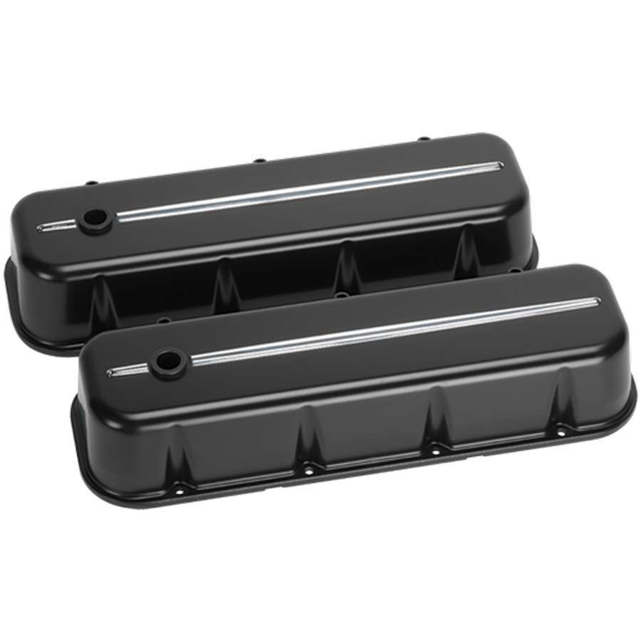 Billet Specialties BBC Tall Valve Covers with Baffled Design and Machined Accents for Big Block Chevy, Black Powder Coat Finish
