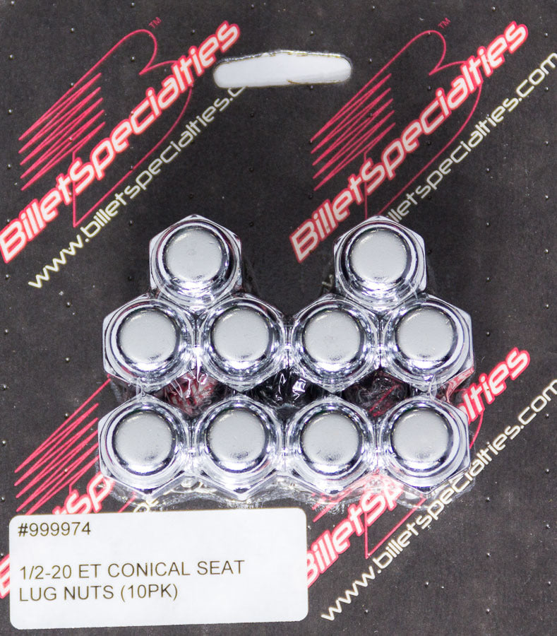 Billet Specialties 999974 1/2-20 Inch Conical Seat Steel Lug Nut Set of 10