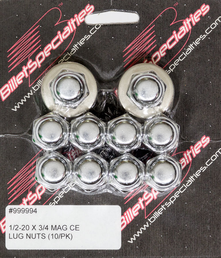 Billet Specialties 999994 1/2-20 x 3/4 Inch Steel Chrome Lug Nut Set of 10
