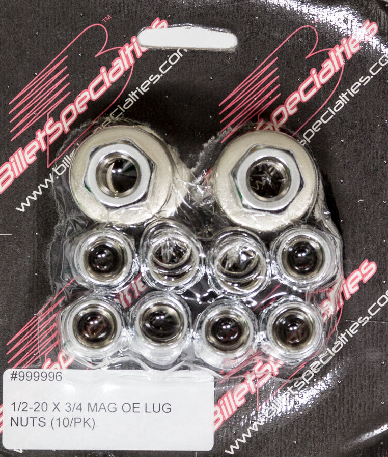 Billet Specialties 999996 1/2-20 x 3/4 Inch Chrome Steel Lug Nuts Set of 10