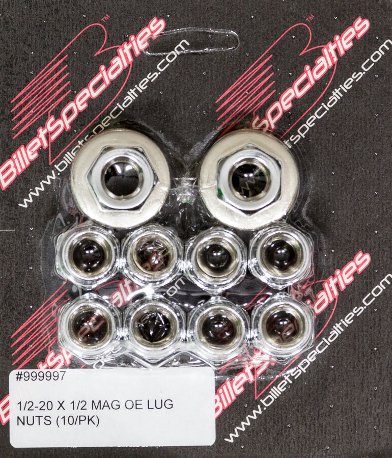 Billet Specialties 999997 1/2-20 x 1/2 Inch Chrome Steel Lug Nuts Set of 10