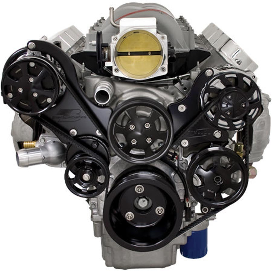 Billet Specialties LS1/2/3/6 Tru Trac Pulley System with Aluminum 6-Rib Serpentine Belt in Black Anodized Finish