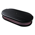 Billet Specialties Air Cleaner Assembly Dual Quad Ribbed Black BLK15650 with 17.5 x 9.375 Inch Oval Filter and 2.25 Inch Element