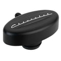 Billet Specialties PCV Breather 1-1/4 Inch Oval Push-In with Chevrolet Logo and Black Anodized Finish