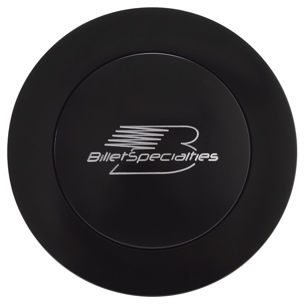 Billet Specialties Horn Button Large Black Aluminum with Natural Logo for 9-Bolt Steering Wheels