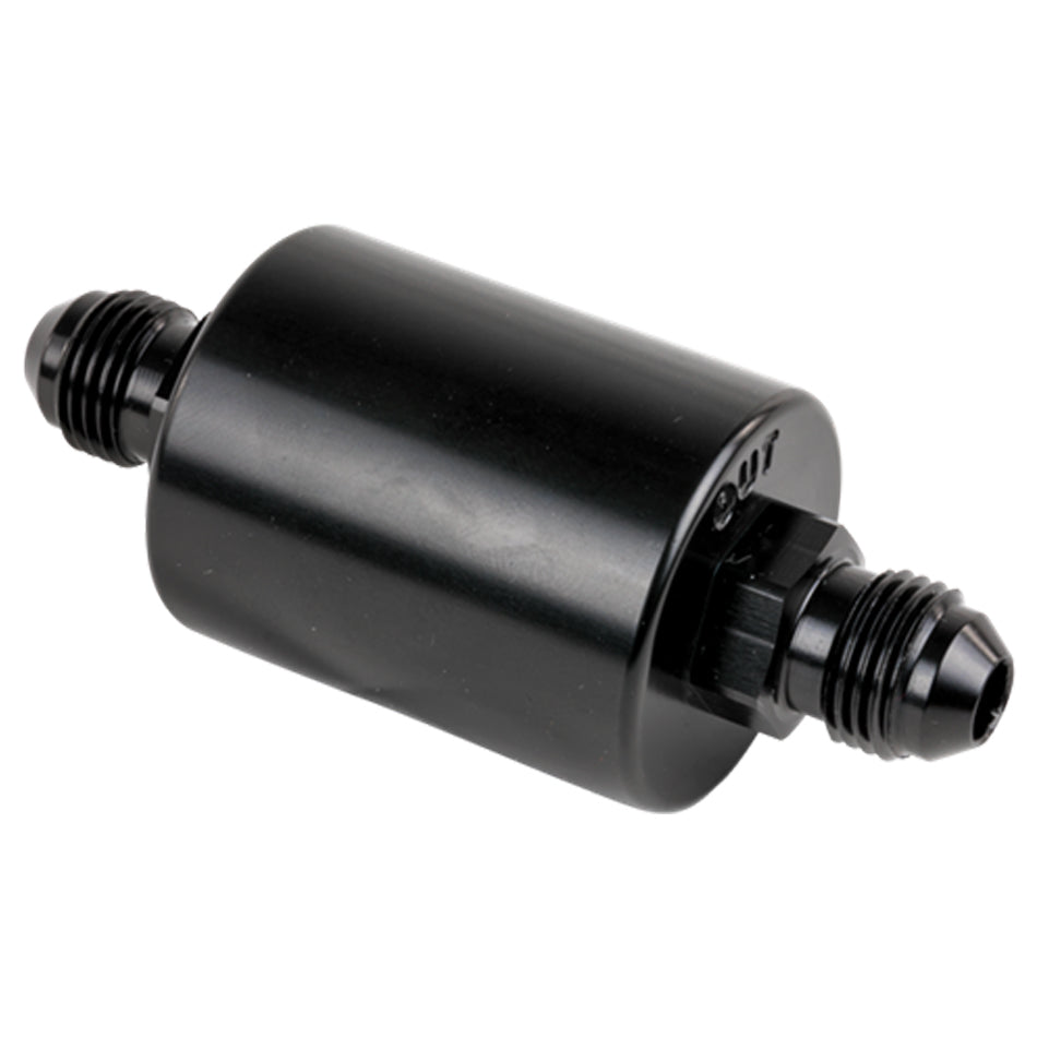 Billet Specialties In-Line Fuel Filter with 6AN Male Ends, 40 Micron Stainless Element, Black Anodized Aluminum