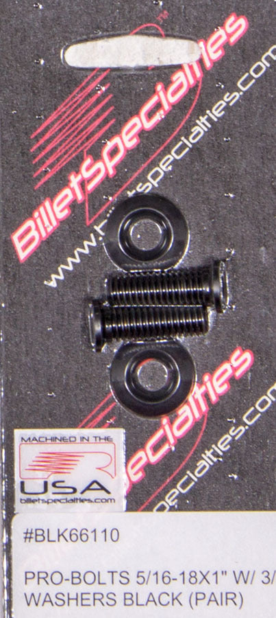 BILLET SPECIALTIES BLK66110 5/16-18 x 1 Inch Black Anodized Fender Bolts Pair