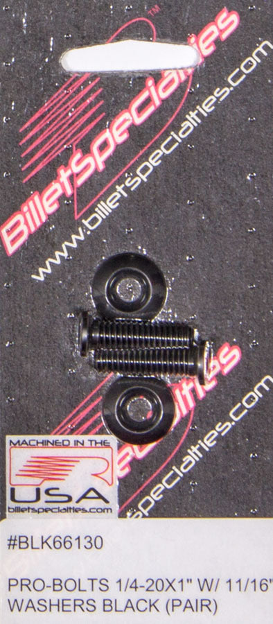 Billet Specialties BLK66130 Stainless Steel Fender Bolts 1/4-20 x 1 Inch with Black Anodized Finish and 11/16 Inch Washers, Pair