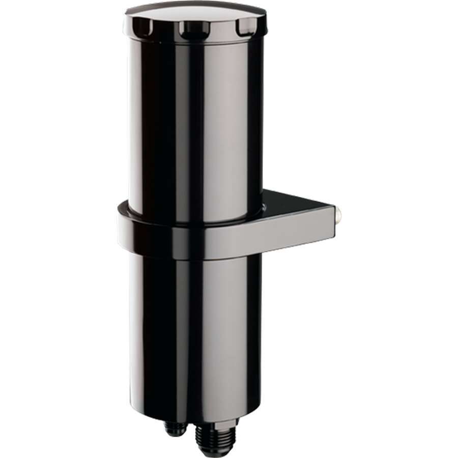 Billet Specialties Power Steering Reservoir Black, 1/2 Quart Capacity, Aluminum with 6 AN Male Inlet and 10 AN Male Outlet