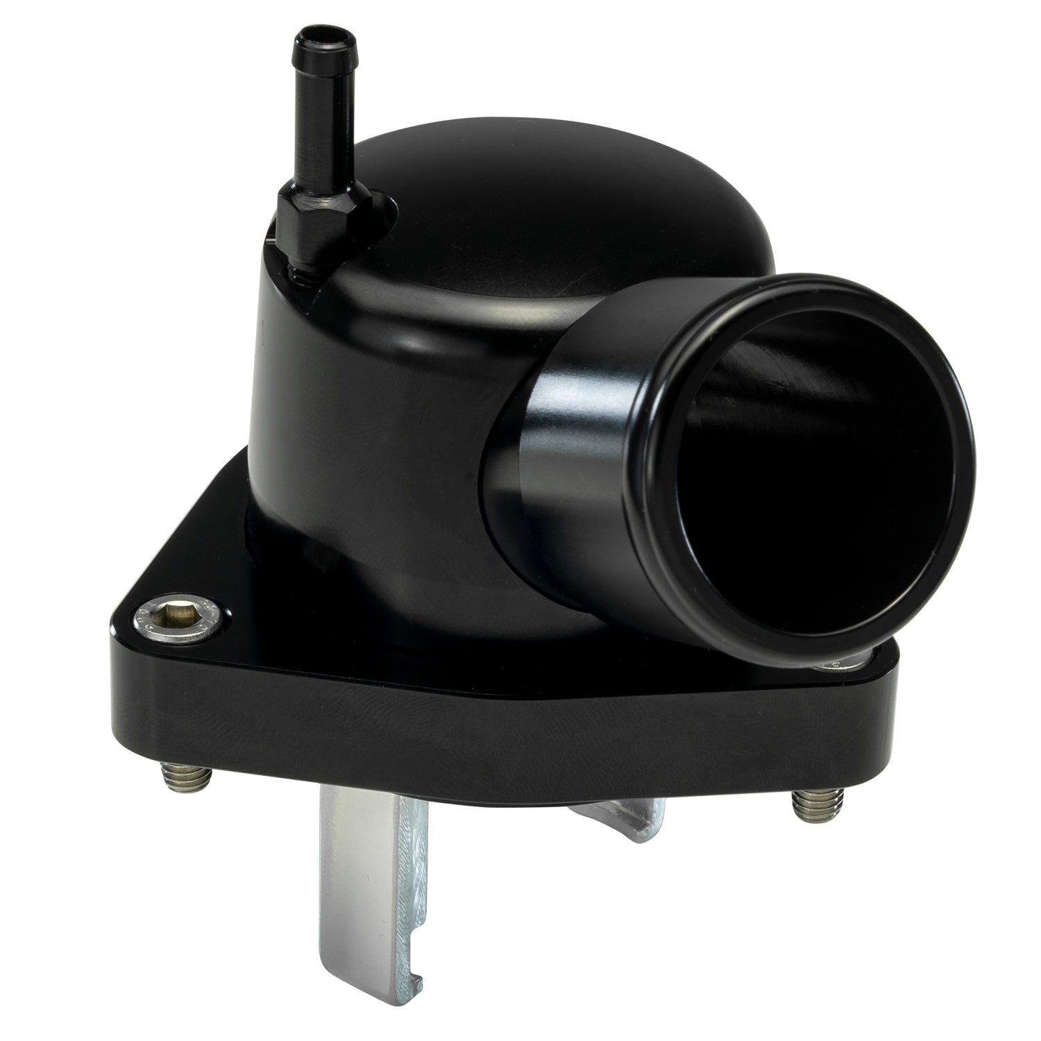 BILLET SPECIALTIES LT Thermostat Housing 15 Degree with 1-1/2 Inch Hose Barb, Swivel, O-Ring, Stainless Hardware, Black Anodized Aluminum