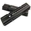 Billet Specialties SBC Short Valve Cover with Chevrolet Logo and Black Finish