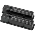 BILLET SPECIALTIES SBC Tall Valve Covers with Chevrolet Script in Black Powder Coat Aluminum