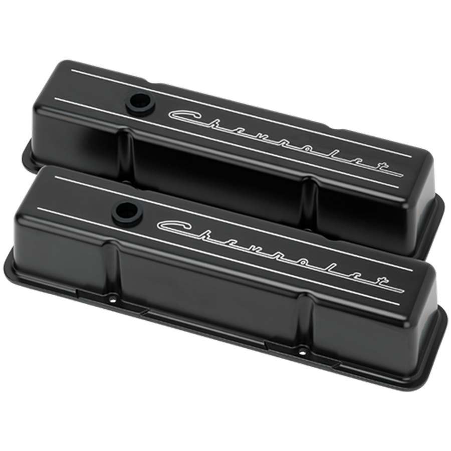 BILLET SPECIALTIES SBC Tall Valve Covers with Chevrolet Script in Black Powder Coat Aluminum