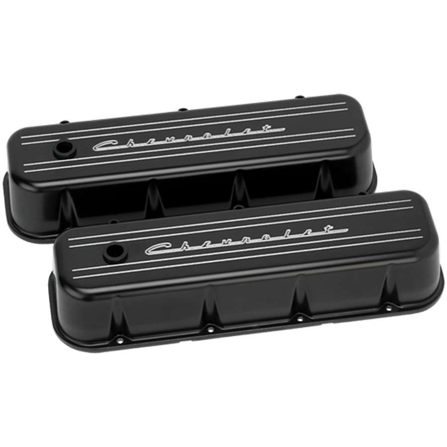 Billet Specialties BBC Tall Valve Cover Chevrolet Script Black Aluminum