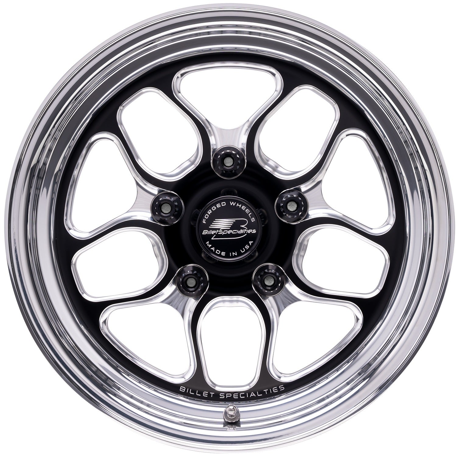 Billet Specialties BRS22540F6522 Win Lite Wheel 15x4 Inches with 2.25 Inch Backspace, Black Anodized Aluminum with Machined Center and Polished Lip