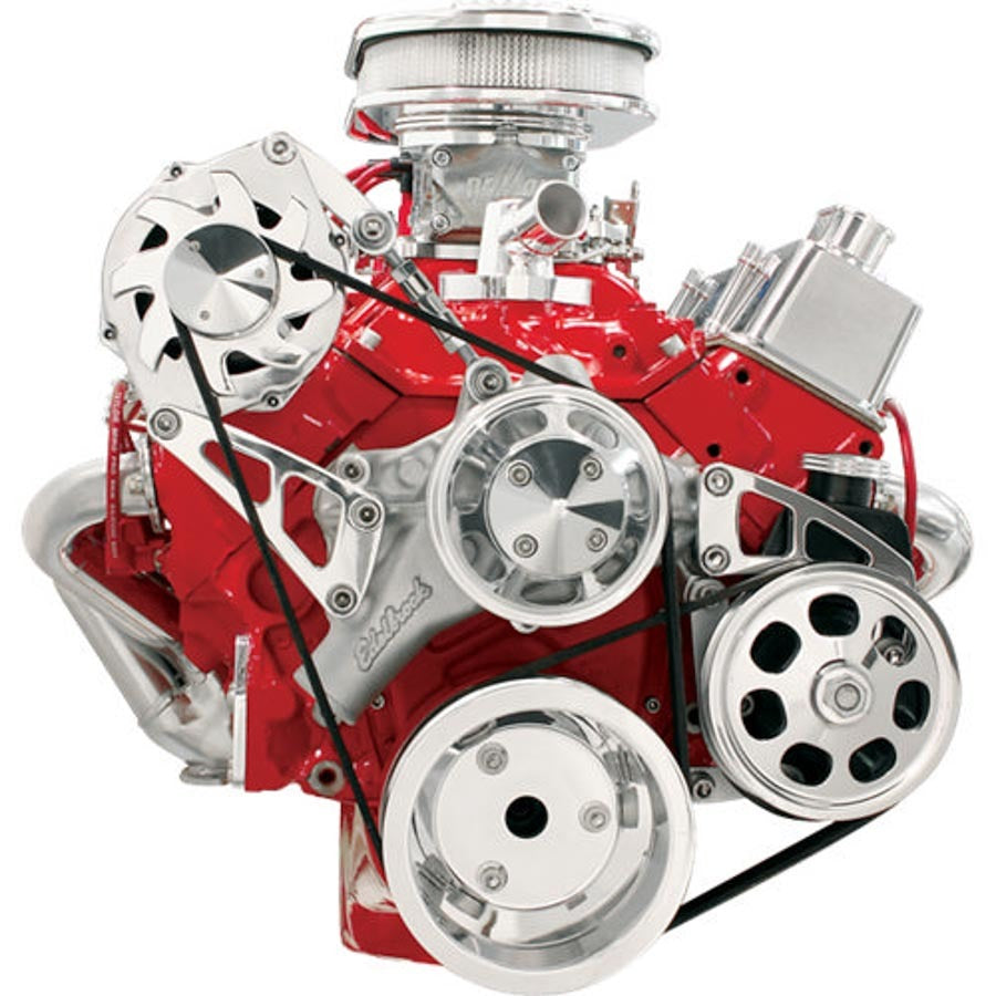 Billet Specialties FM2111PC SBC Long Water Pump Serpentine Conversion Kit with 6-Rib Aluminum Pulley, Polished Finish