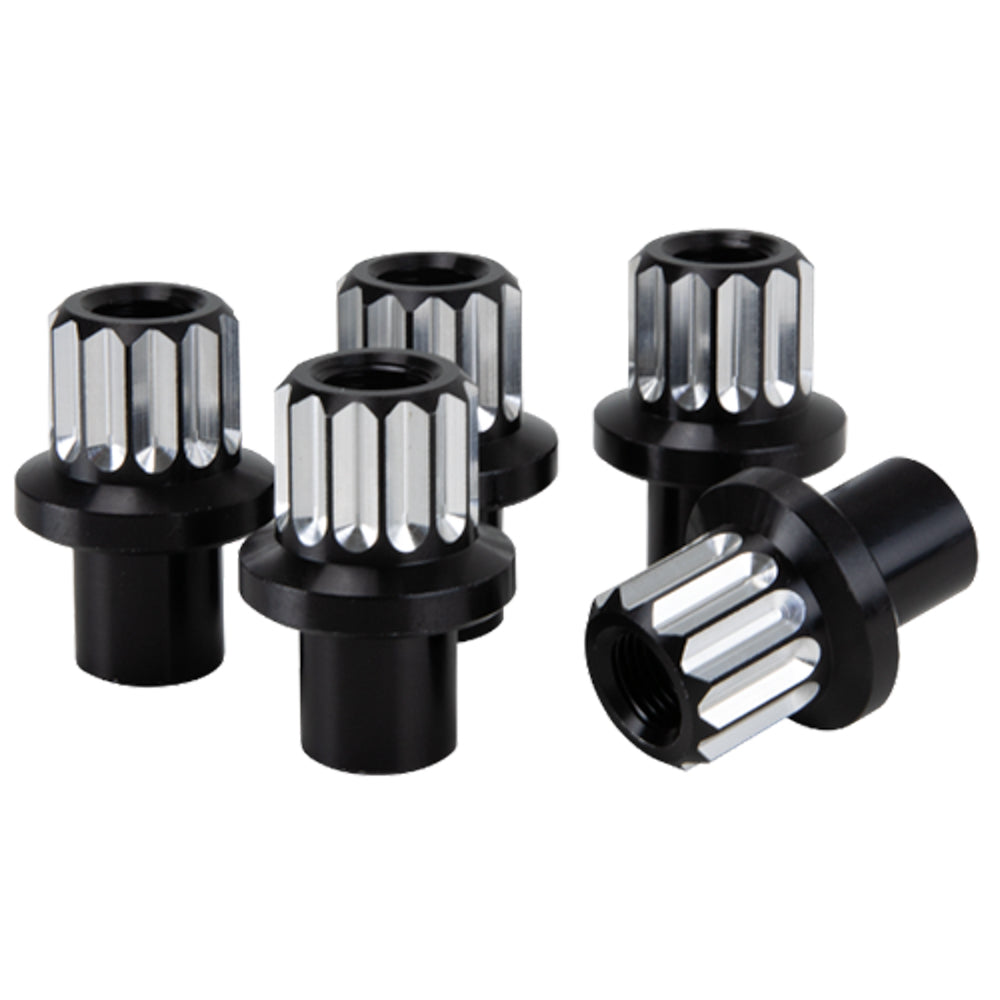 Billet Specialties LNRMS122075 Race Lug Nuts 1/2-20 Thread, 3/4 Inch Length, 12 Point Head, Aluminum, Black Anodized Finish, Set of 5