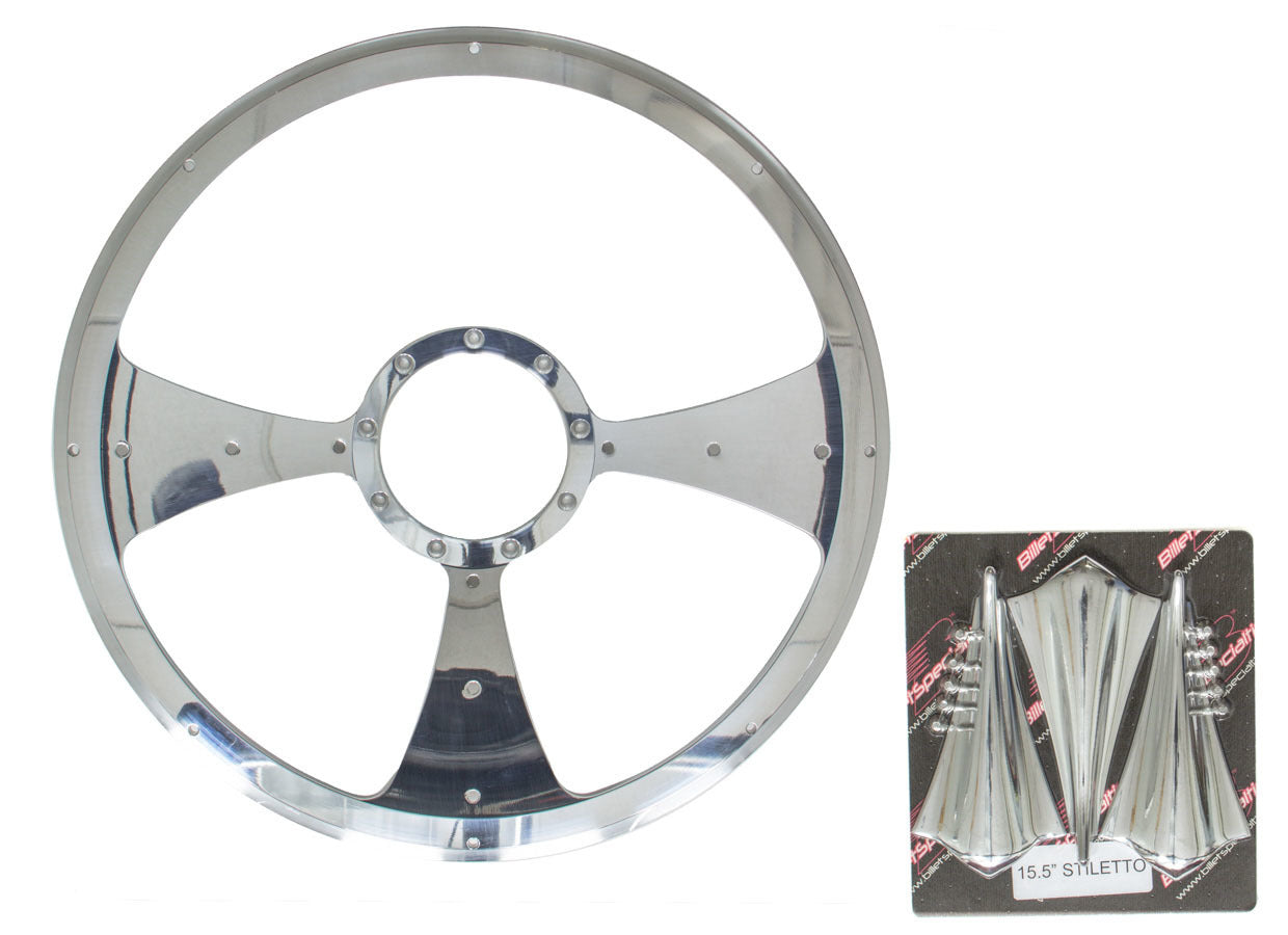 Billet Specialties P34092 Stiletto Profile Steering Wheel, 15.5 Inch Diameter, 3-Spoke, Aluminum, Polished Finish