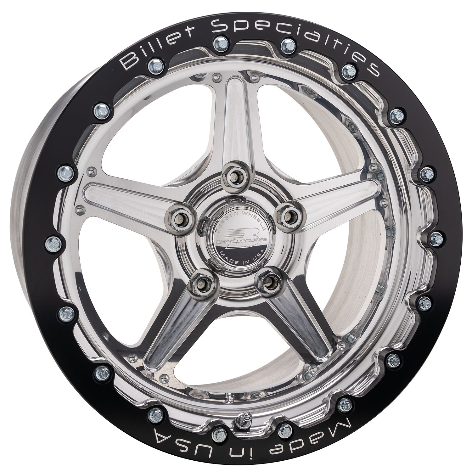 Billet Specialties RSB23515L6165 Street Lite 15-Inch by 15-Inch Beadlock Wheel with Polished Lip and Machined Center