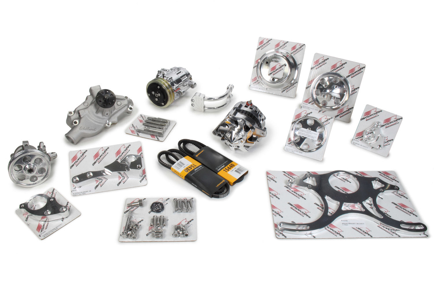 Billet Specialties V3220 SBC V-Trac Pulley System with 2-Groove Aluminum V-Belt, Polished Finish