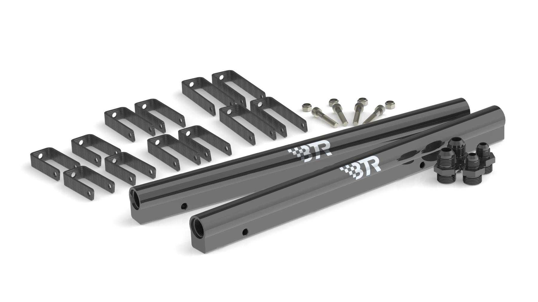 Brian Tooley Racing FRK-01 Equalizer Billet Fuel Rail Kit for GM LS-Series Engines, Black Anodized Aluminum, 8 AN Female O-Ring Inlet and Outlet