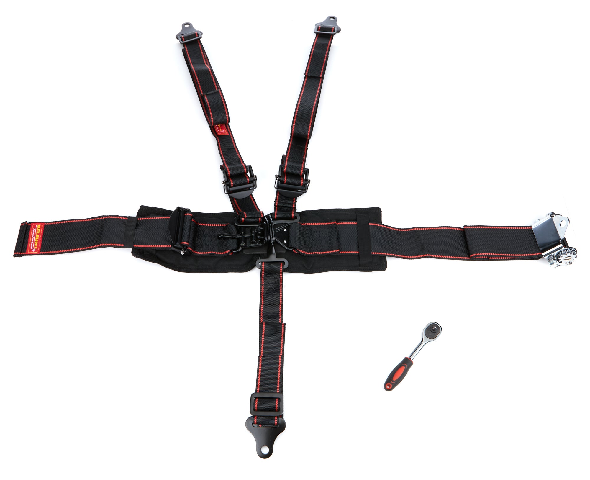 ButlerBuilt BB1220916 Elite 5-Point Latch and Link Racing Harness with Ratchet Adjustment, Black