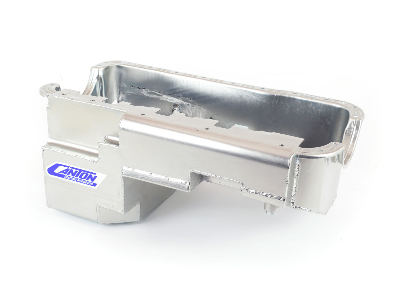 Canton 13-622 5.0L Ford Fox Body Drag Race Oil Pan with Front and Rear Sump, 7 Quart Capacity, Steel, Cadmium Finish