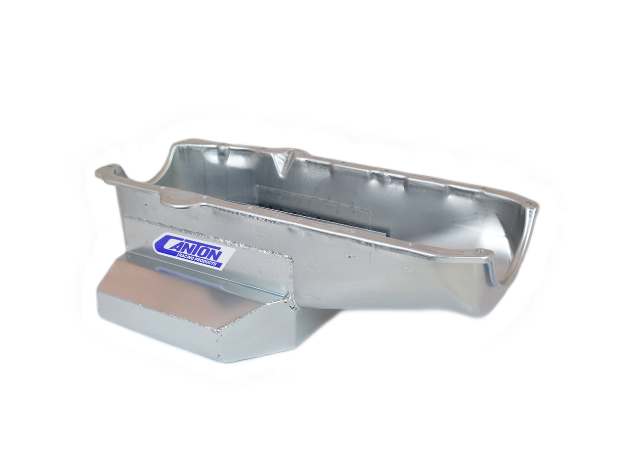 Canton SBC Vette Road Race Oil Pan 15-240 for Small Block Chevy, Rear Sump, 7 Quart Capacity, Steel, Cadmium Finish