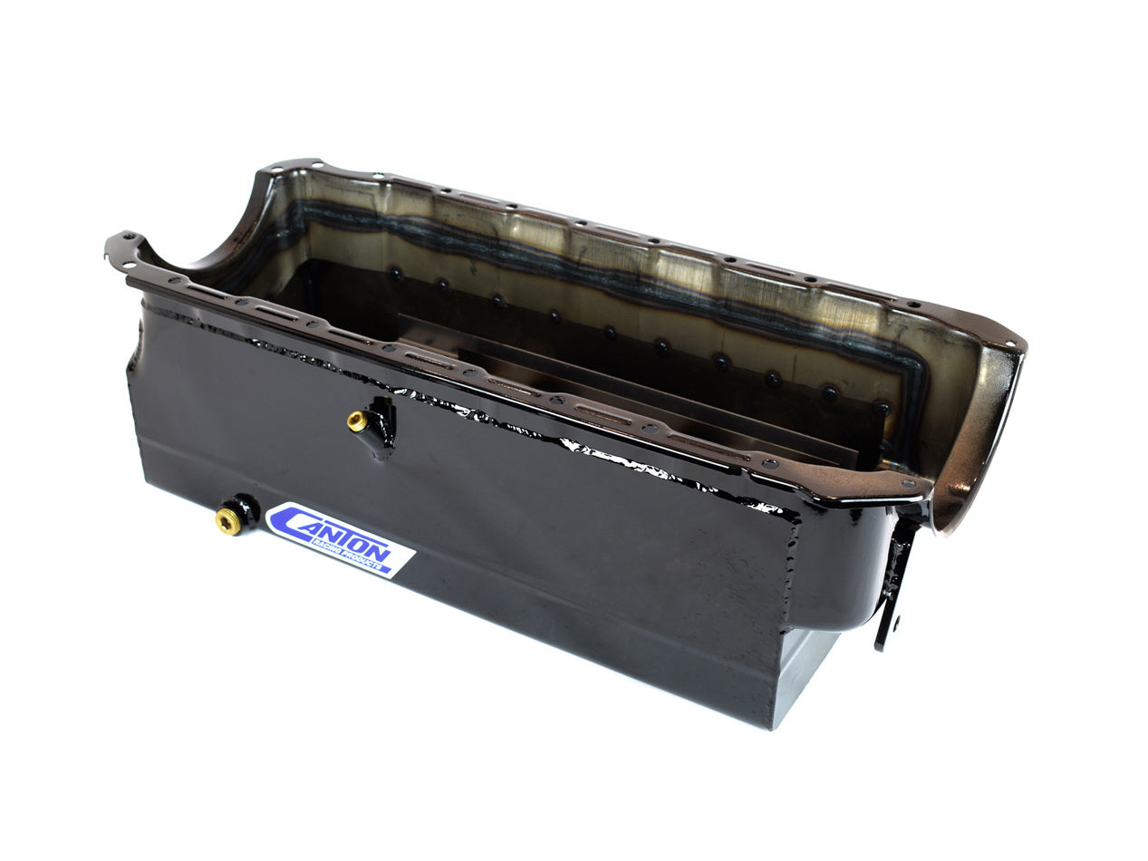 Canton BBC Marine Oil Pan 18-300 Full Sump 9 Quart Steel Black Powder Coat for Big Block Chevy Engines