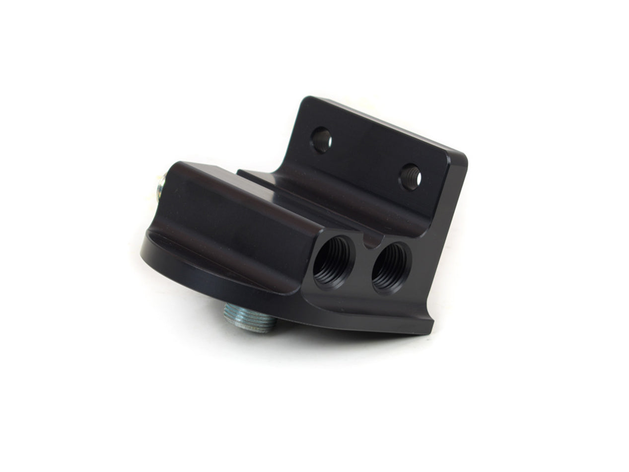 Canton Billet Aluminum Remote Oil Filter Mount with 22mm Thread, Four 1/2 Inch NPT Ports, Black Anodized Finish