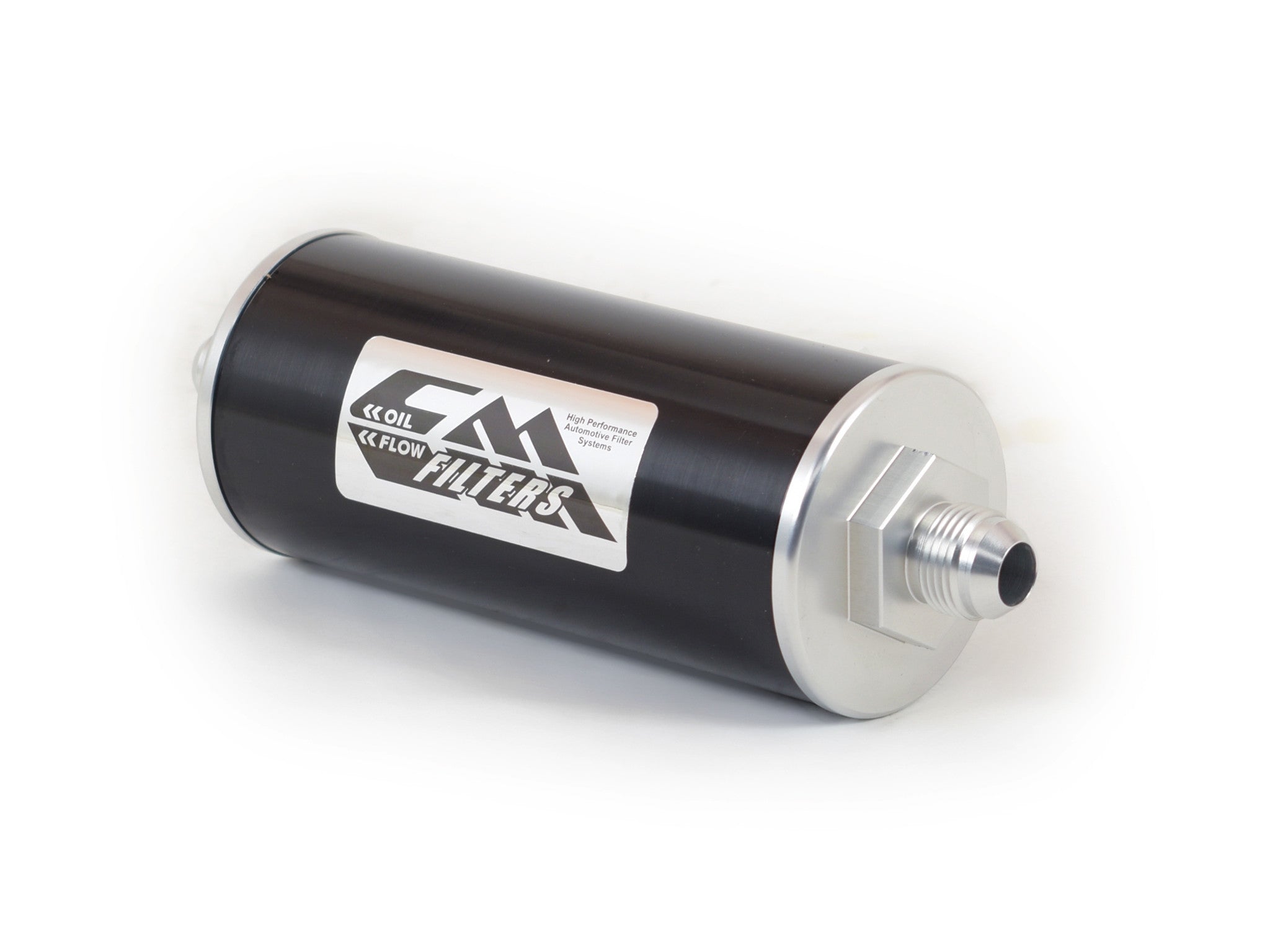 Canton Oil Filter 25-114, In-Line Synthetic Fiber Element, 10 AN Male Inlet and Outlet, Aluminum, Black Anodized Finish