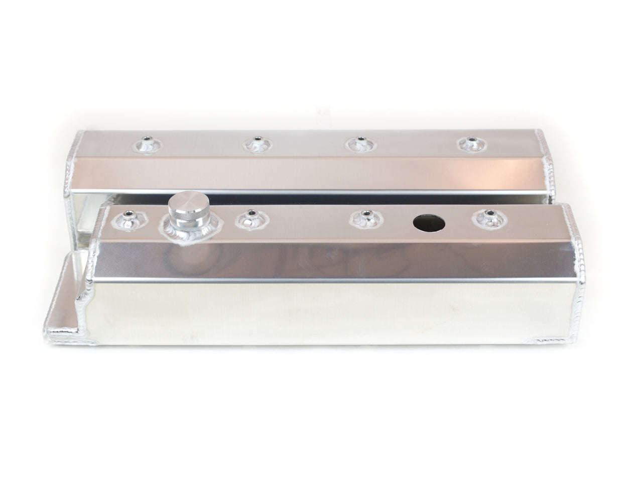 Canton SBC Fabricated Aluminum Valve Covers for Small Block Chevy with Tall Design and Center Bolt Configuration