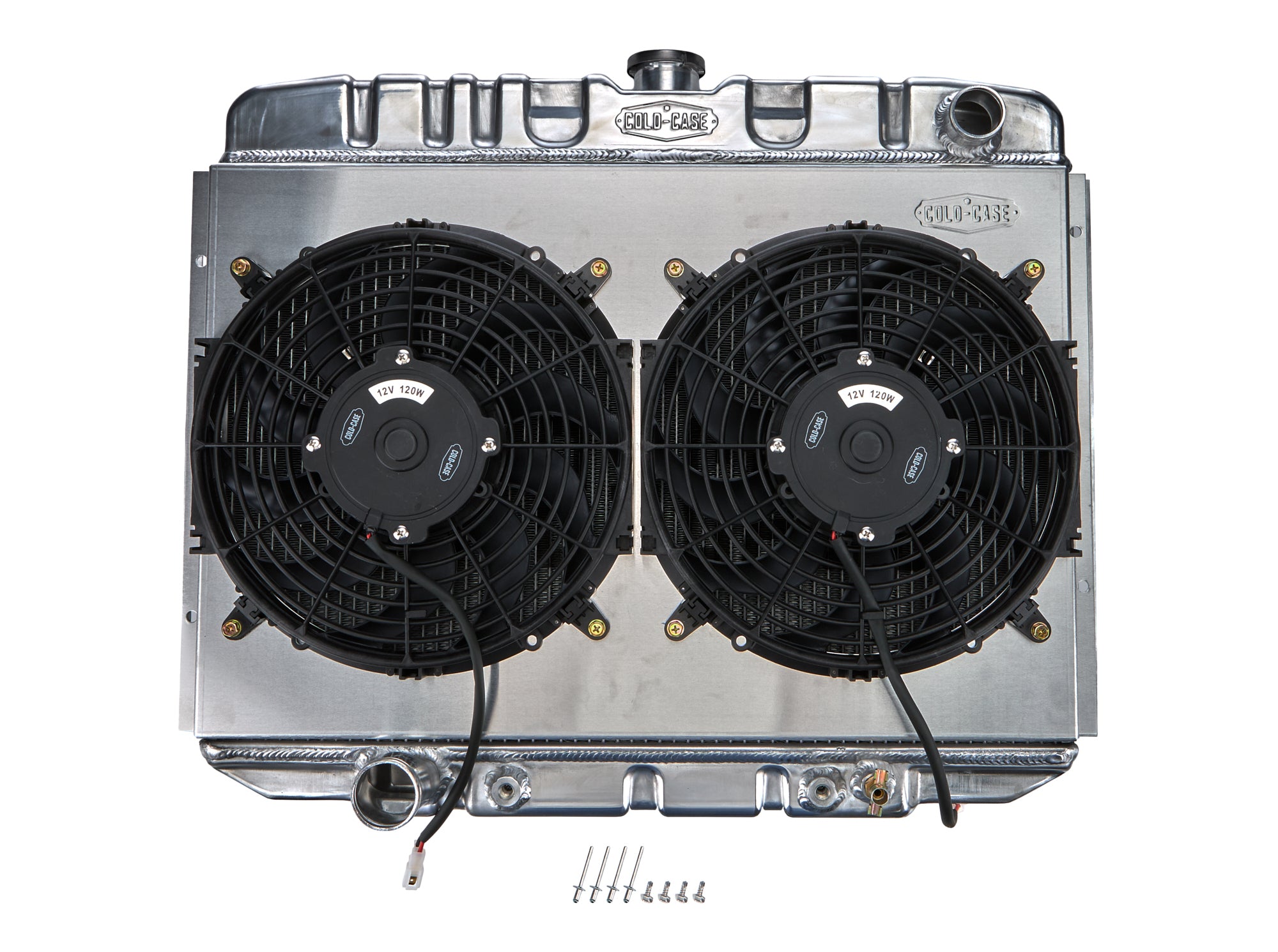 Cold Case Radiators FOM588AK 1967-1970 Ford Mustang Big Block Aluminum Radiator with Dual Fans, Passenger Side Inlet and Driver Side Outlet