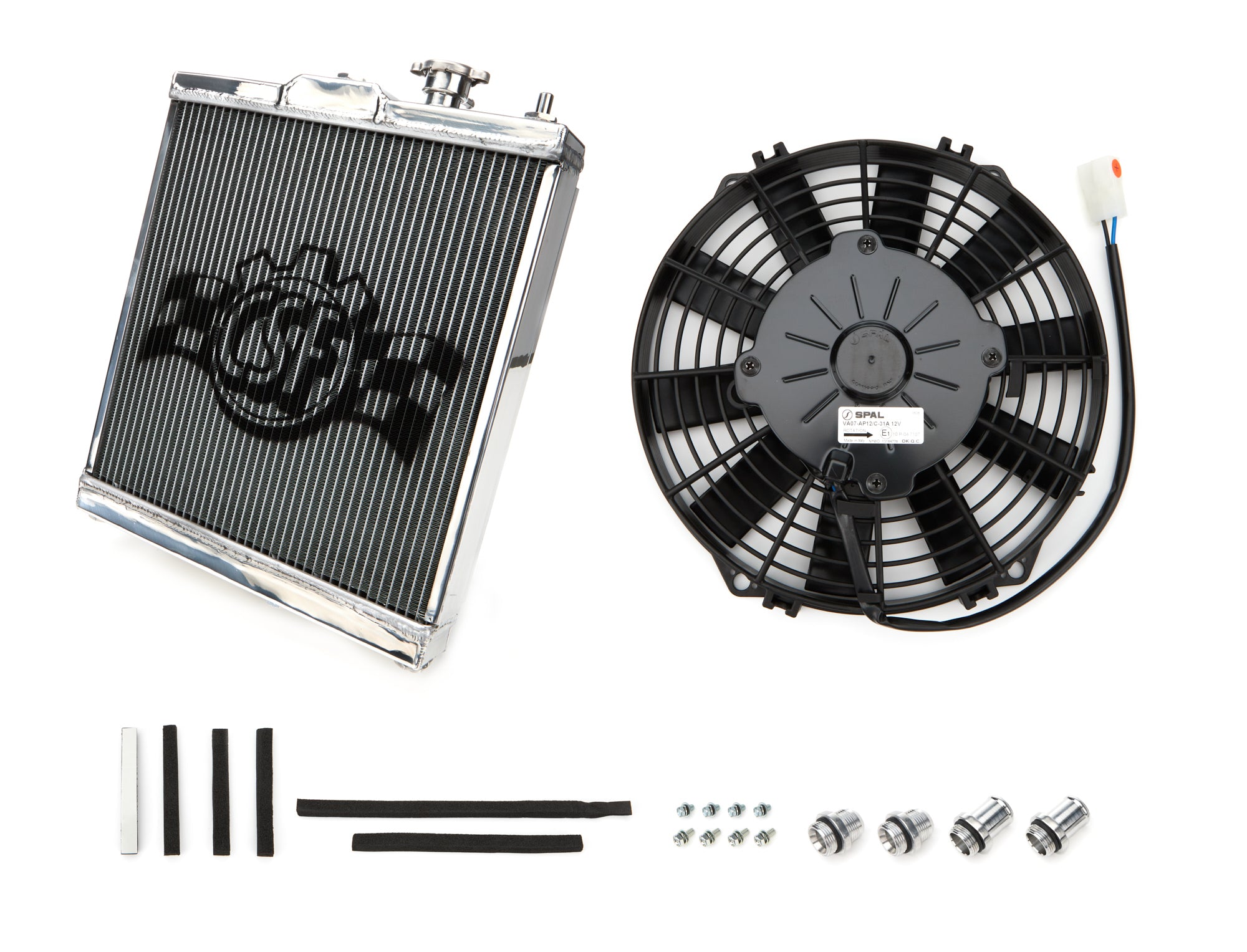 CSF Cooling 2858X Universal Half Radiator with Fan, Aluminum, 13.75 x 13.625 Inches, Polished Finish