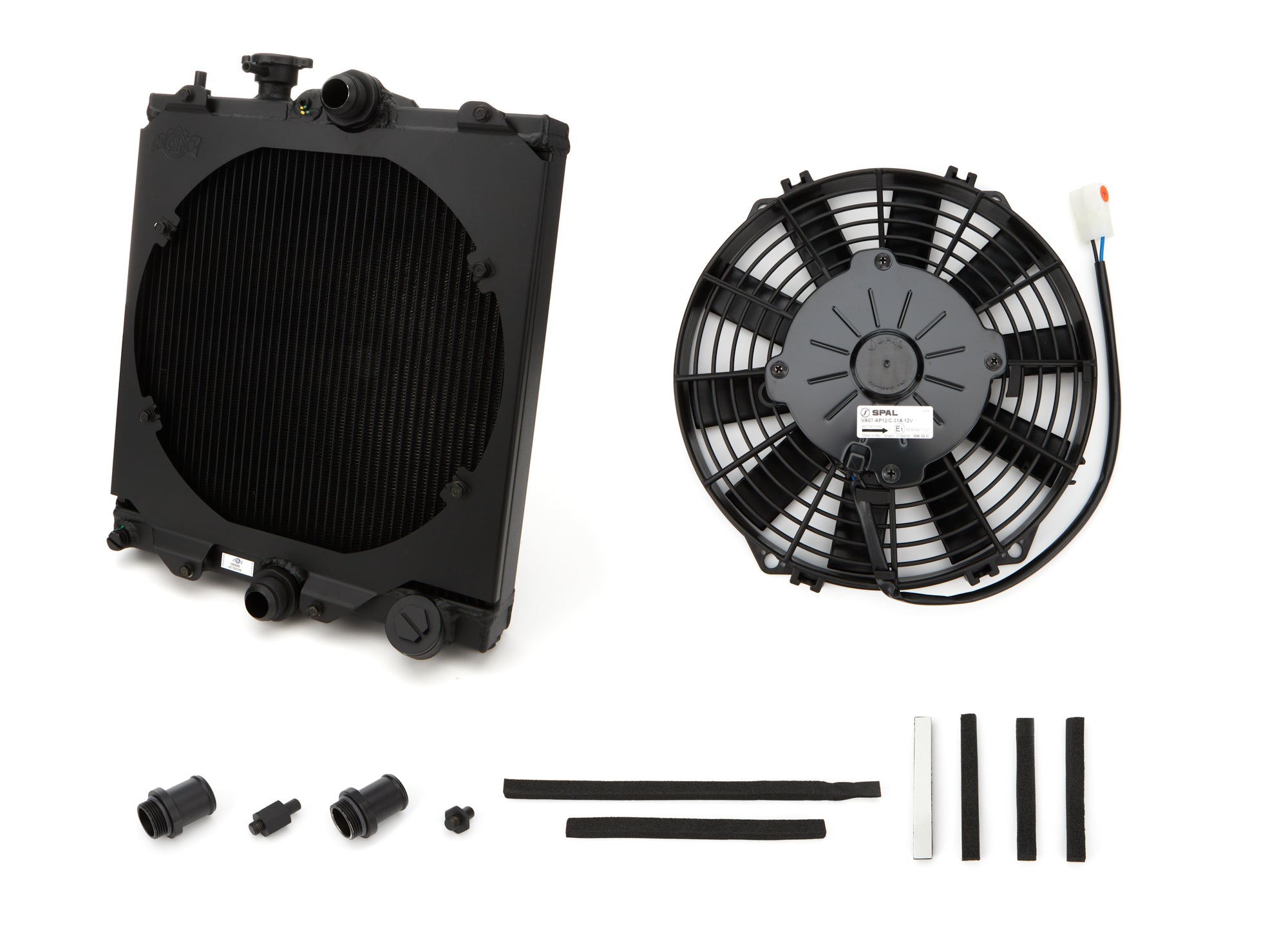 CSF Cooling 2858XB Universal Half Radiator with Fan, Aluminum, 13.75 Inch Width x 13.625 Inch Height, Black Powder Coat