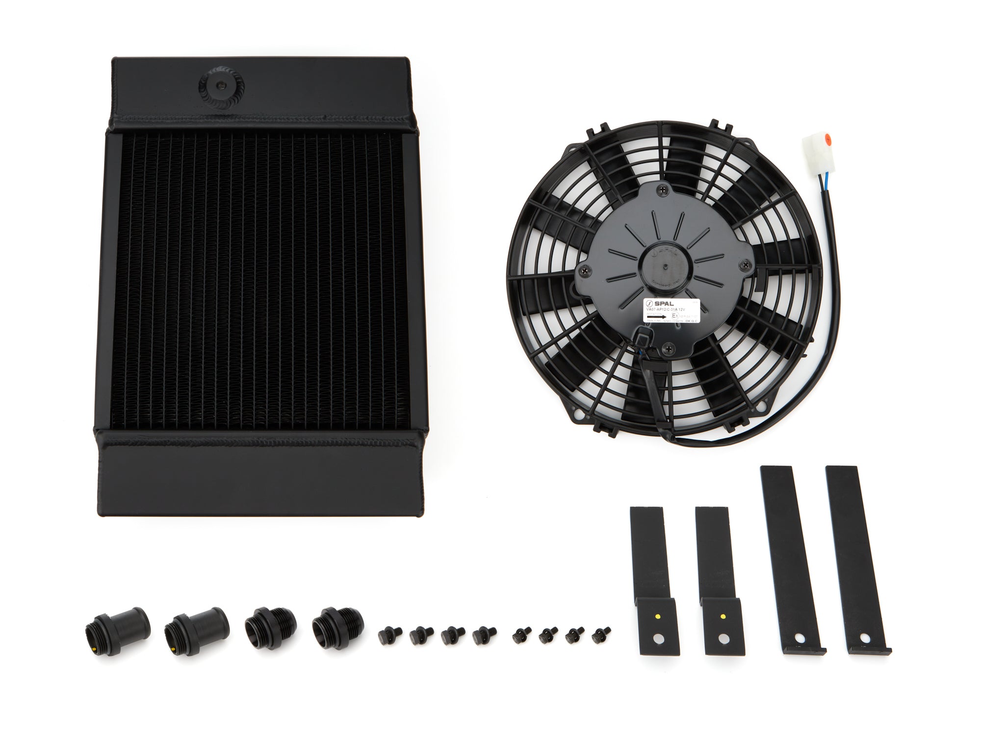CSF Cooling 7065B Universal Drag Race Tuck Radiator with Fan and Shroud, 10 x 14.5 Inches, Aluminum, Black Powder Coat