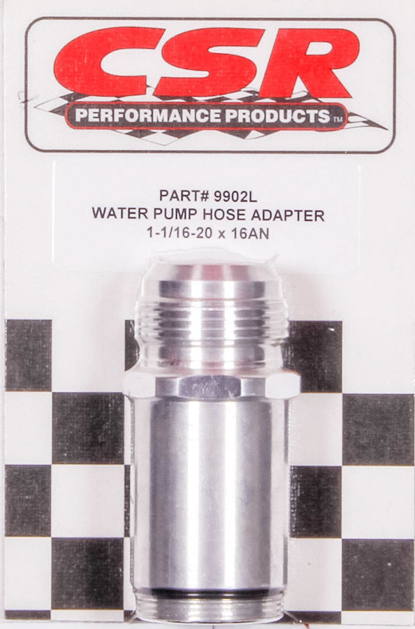 CSR Performance 9902L Water Pump Hose Adapter, 16 AN Male to 1-1/4-20 in Male O-Ring, Aluminum, Clear Anodized, 3 Inches Long