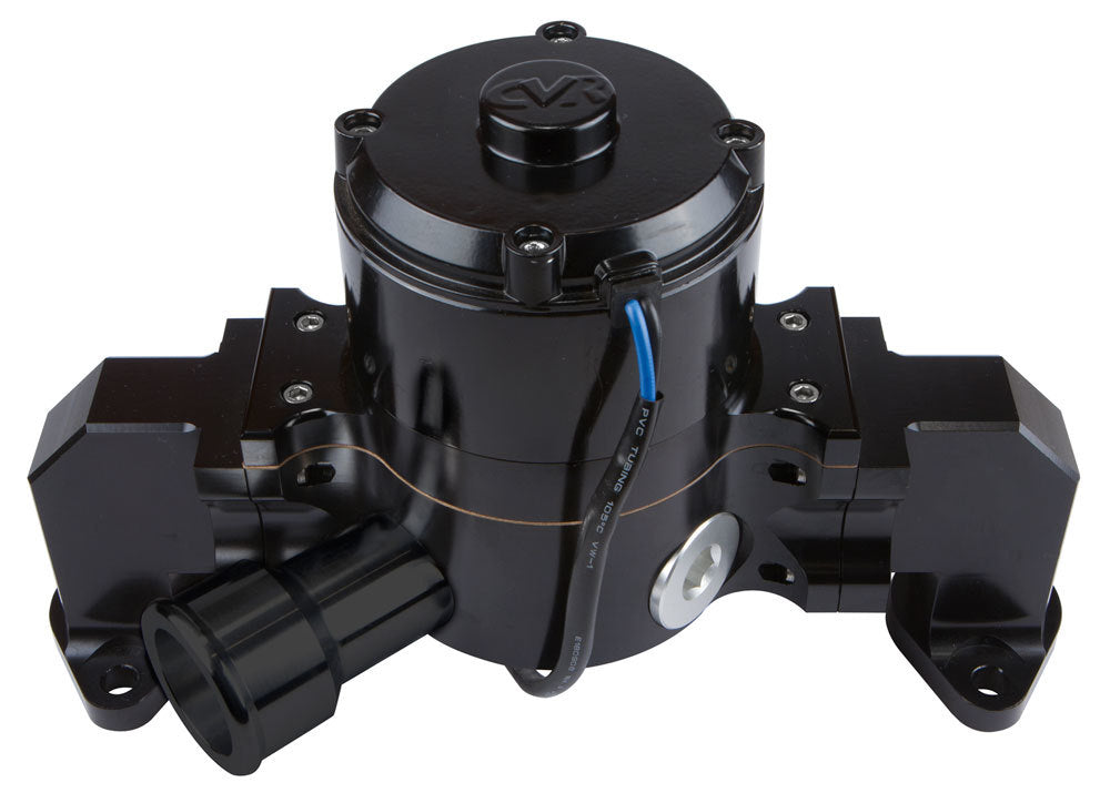 CVR Performance BBC Water Pump Extreme Duty Electric Part Number 8554BK with 1-3/16 Inch Female O-Ring Inlet Port and 6.75 Inch Height in Black Anodized Aluminum