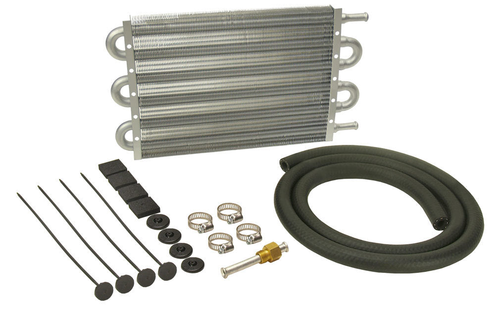 Derale 12906 Dyno-Cool Aluminum Transmission Cooler with Tube Type Design and 11/32 Inch Hose Barb Inlet and Outlet