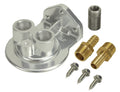Derale Oil Filter Mount with Ports Up, Part 13005, Aluminum, Polished Finish, 3/8 Inch NPT Female Ports, 3/4-16 Inch Center Thread