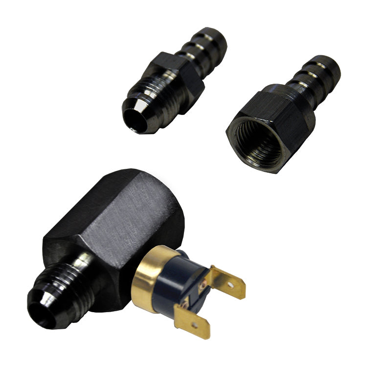 Derale Temperature Switch 13021, 180°F On, 165°F Off, 6 AN Inlet and Outlet, 3/8 Inch Male Barb Fittings