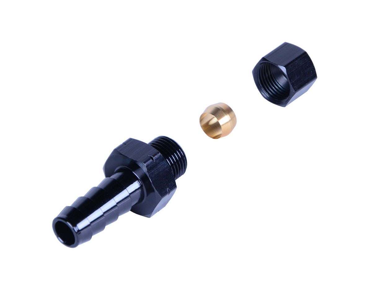 Derale 13041 Aluminum Straight Adapter Fitting 5/16 Inch to 3/8 Inch Hose Barb Black Anodized