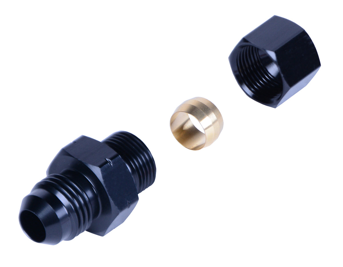Derale 13045 3/8 Inch Tube to -6 AN Aluminum Fitting with Black Anodized Finish