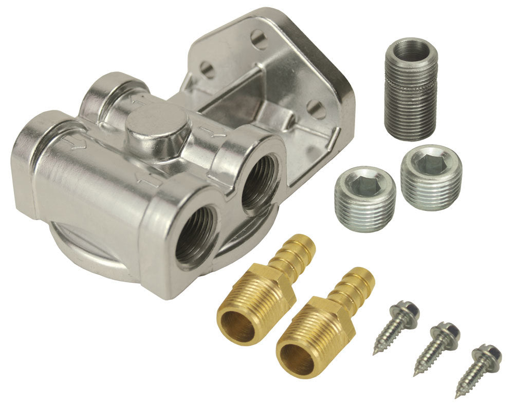 Derale 13049 Side Ports Oil Filter Mount Kit with 3/8 Inch NPT Female Ports and 3/4-16 Inch Center Thread