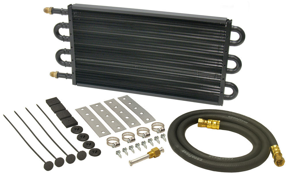 Derale 13303 18K Heavy Duty Transmission Cooler with Tube Type Design, 17.5 x 7.625 Inches, Aluminum and Copper Construction, Black Powder Coat Finish